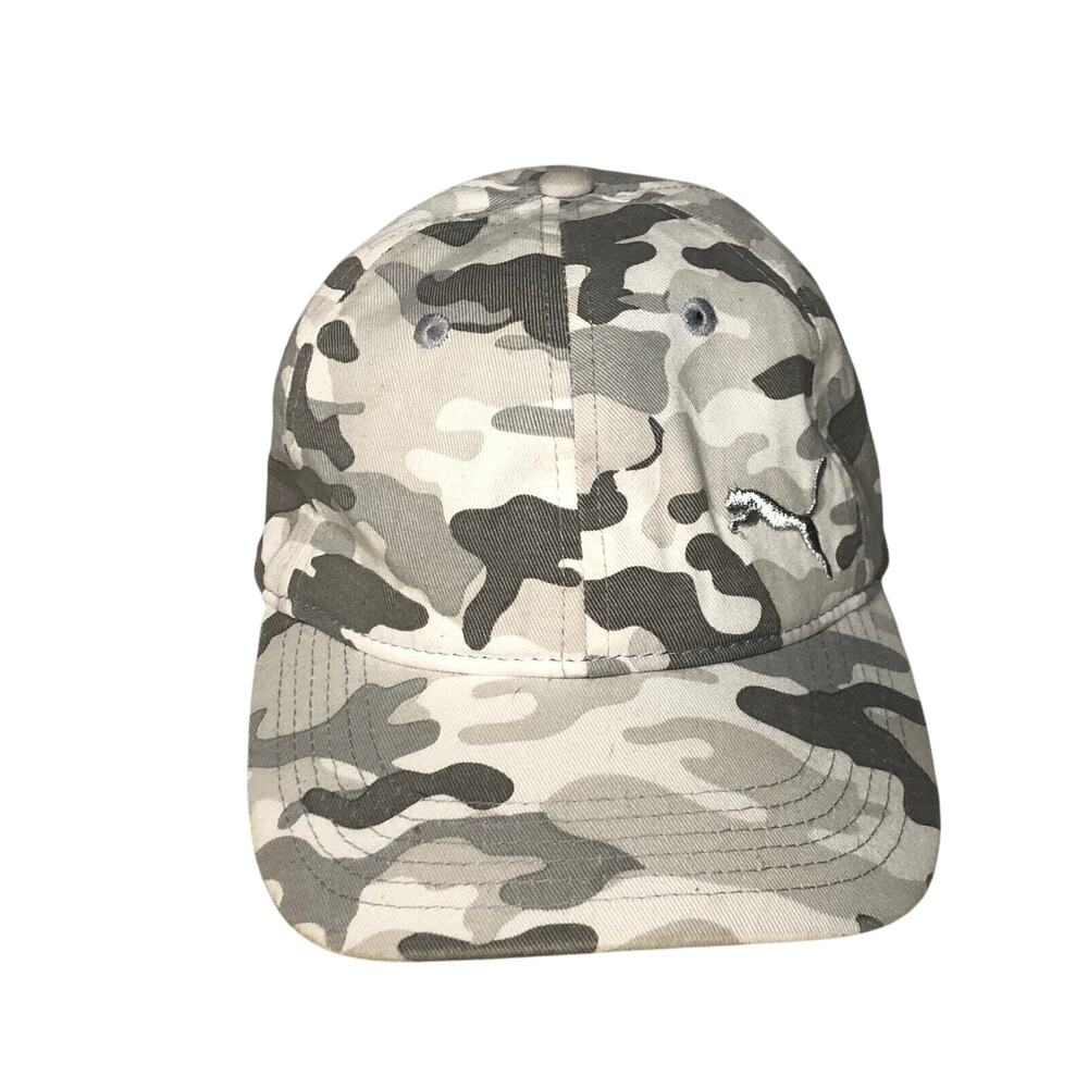 Puma Size S Gray & White Camo Buckle Adjustable Back Baseball Cap Dad Hat